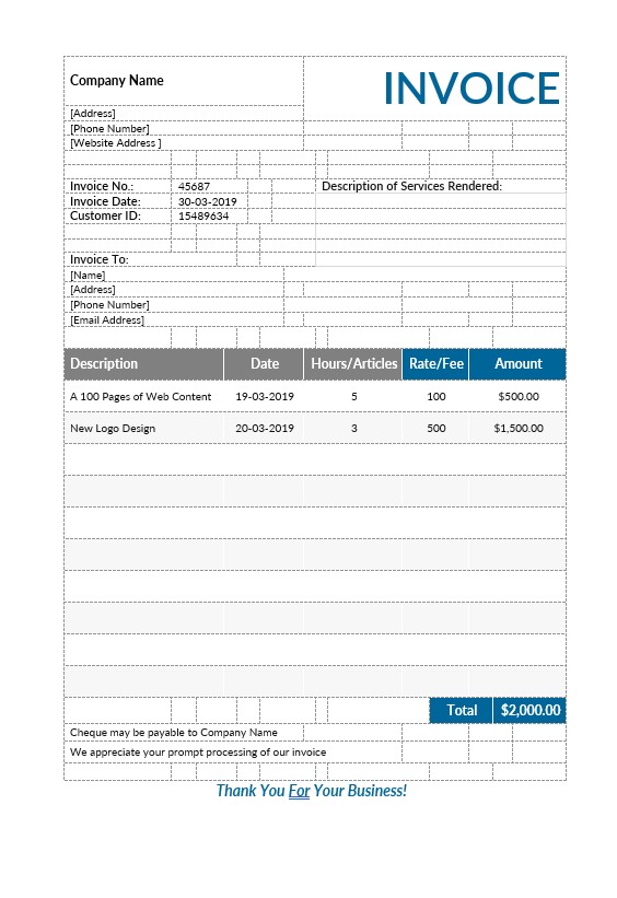 Freelance Writer Invoice Template PSD template